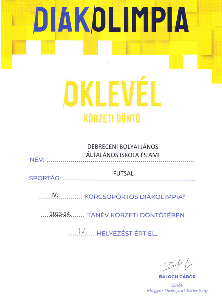 oklevél futsal